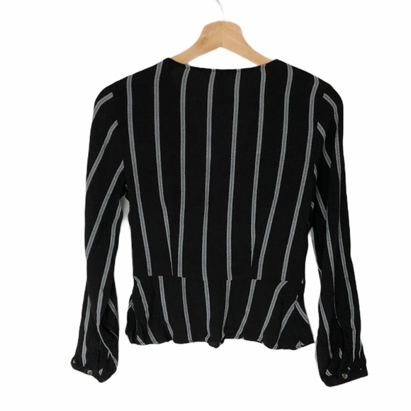 H&M Black Gray Stripes Peplum Shirt Size 4 or S - Picture 2 of 6